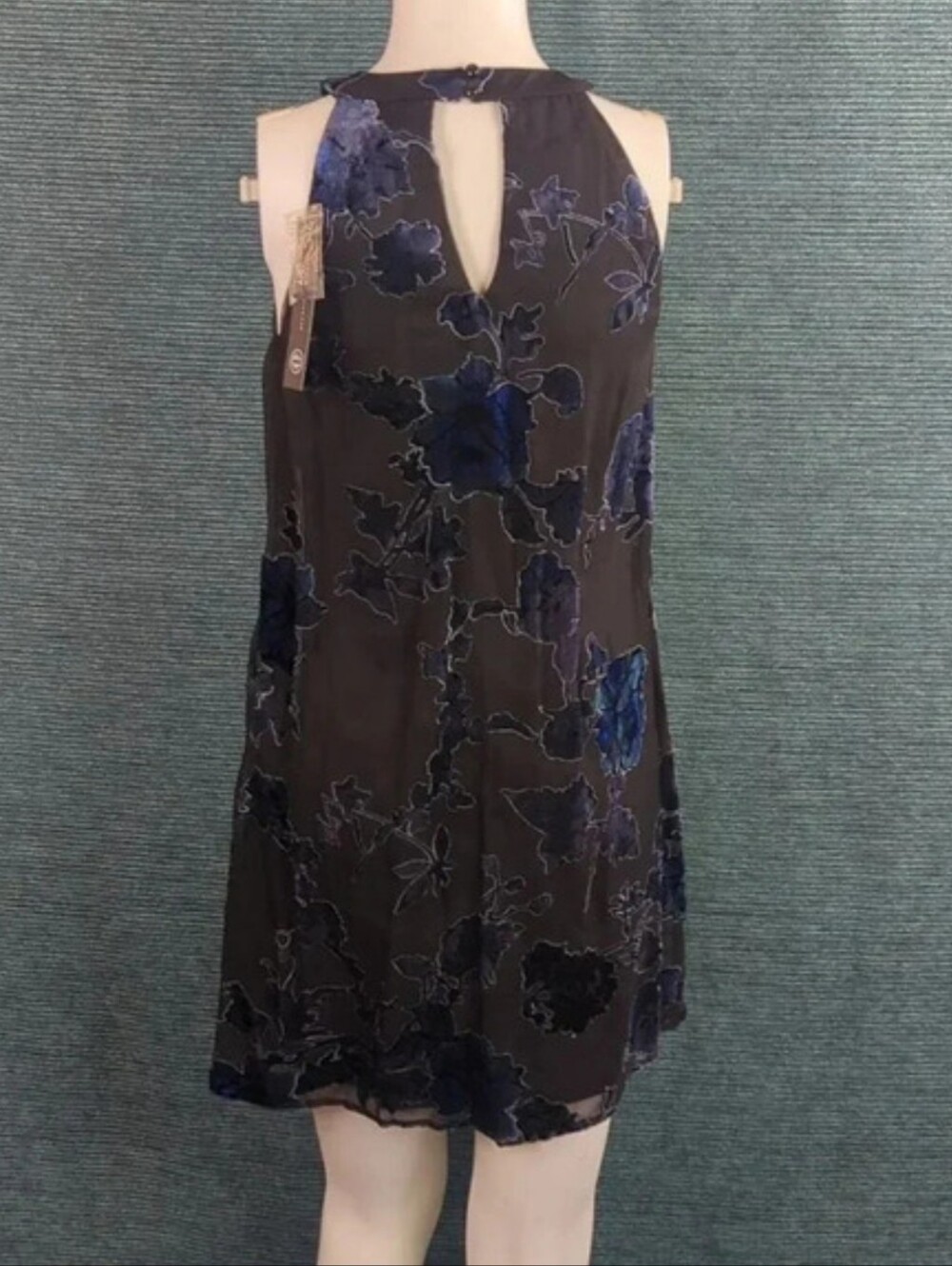 As U Wish Gigi Trapeze Swing Dress, Burned Out Velvet Blue On Black - Picture 7 of 14